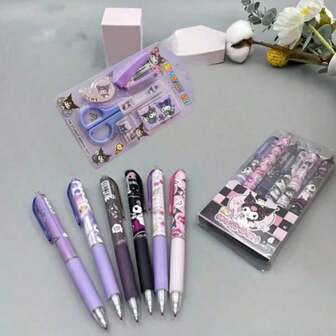 Sanrio 6 delar/set söta tecknade Hello Kitty-skrivbordspapper - 5-i-1-skrivbordspapper, bedårande tecknad design, sax, praktisk och snygg brevpapperskombination