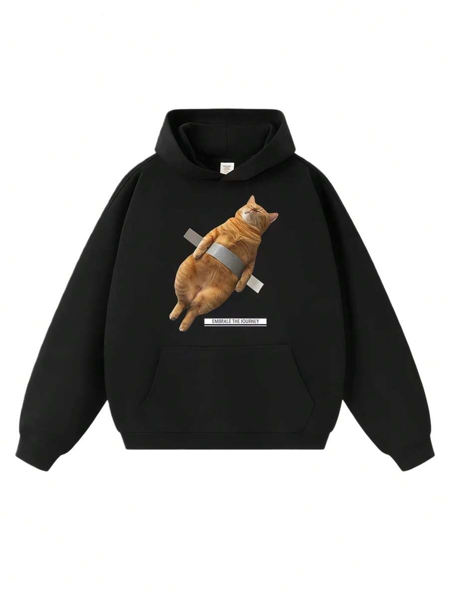 Funny Duct Tape Orange Cat Meme Hoodies Men Women Humor Cute Sweatshirts Autumn Winter Oversized Casual Long Sleeve Streetwear - màu đen - Xem 1