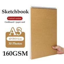 1pc Kraft Paper Cover Spiral Sketchbook,Back To School,School Supplies - White - View 17