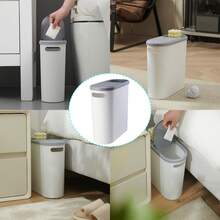 Bathroom Trash Can, Home Creative Open Trash Can With Lid, Lidded Push Down Bathroom Trash Can With Built-In Handle, Easy To Clean, Rust Proof, Space Saving Design, Essential Cleaning Supplies For Home, Easy To Use Clean Home Bathroom Decoration Bathroom Storage, - Một - Xem 4