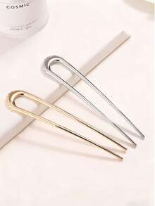 1个/2个装 大号优雅金色U型金属发夹 - 适合浓密长发女性，法式发夹 - 彩色 - 查看 1