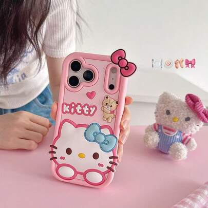 SANRIO 1个时尚创意蝴蝶结泰迪熊猫咪卡通硅胶防水防震手机壳，可爱时尚，兼容 17系列、11/12/12 Pro、13/14/15、13 Pro/14 Pro/15 Pro、12 Pro Max/13 Pro Max/14 Pro Max/15 Pro Max、16、16 Pro、16 Pro Max、17、17 Pro、17 Pro Max