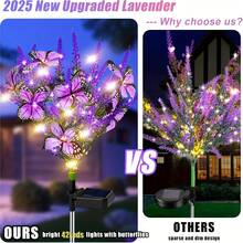 AMILL 2PCS/4PCS Solar 7-Head Lavender With Butterfly LED Garden Lights, Auto On/Off Solar Powered Outdoor Decorative Lighting Weather-Resistant Floral Pathway Lights For Wedding Christmas Halloween Party Decor, Festive Lighting, Lawn Lights - 暖白色 - 查看 7