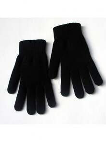 1 Pair Solid Color Thermal Lined Knitted Gloves, Warm For Spring, Autumn, Winter, Suitable For Riding, Driving, Outdoor Activities, Holidays, Dates, Fashion & Versatile - Multicolor - View 4