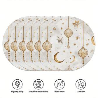 1/4/6 st eleganta bordsunderlägg med måne och fyr, polyester, högkvalitativ matdekoration, lämplig för fest, kök, restaurang, nyårsdekoration