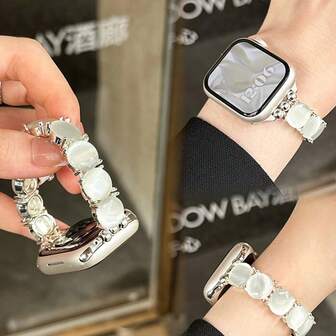 LuLuTom 1pc Fashion Cat's Eye Stone Crystal Elastic Band Compatible With Apple Watch Band S11/S10/9/8/7/6/SE/5/4/Ultra 2 3, Compatible With Apple Watch Band Strap 49mm (S10 S11)46mm 45mm 44mm (S10 S11)42mm 42mm 41mm 40mm 38mm, Chatoyancy Effect Colorful Dazzle Watch Band Compatible With Iwatch, Fine Casual And Stylish Women Watch Accessories, Smart Watch Strap/Band