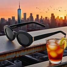 Yves Saint Laurent Saint Laurent Women's Oval Fashion Glasses, Black Frame With Engraved Temples, Stylish Eyewear Ideal For Travel, Parties, Photography & Seasonal Outfits, Perfect Gift Option - Black - View 2