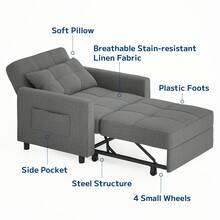 3 In 1 Convertible Sofa Bed,  Sleeper Sofabed,  Pull Out Couch With Side Storage Bag ,  Fabric Futon Couches With Reclining Backrest For Living Room ,Bedroom - 深灰色 - 查看 5