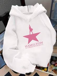 Women'S Y2K Style Hamilton Musical Inspired Hooded Sweatshirt - Official  Musical Graphic Print, Cozy Fleece Pullover With Star & Hamilton Lettering, Machine Washable All-Season Casual Wear, S-Xxl Sizes Available, Comfortable Clothing Women Winter Clotheshoodie,Christmas Outfit WomenchristmasWomen's Oversized Hoodie - 白色 - 查看 6
