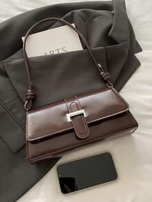 Bolso de hombro elegante minimalista de unicolor y estilo retro - Marrón Chocolate - Ver 8