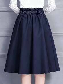 女士纯色高腰口袋优雅中长 A 字裙