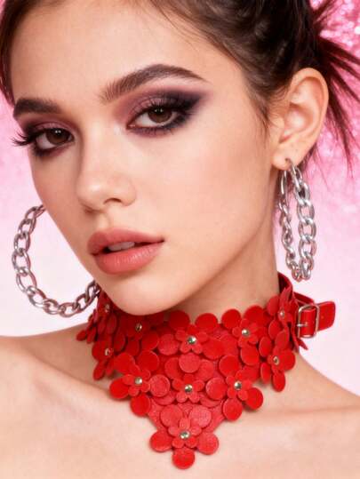 1 Piece Sexy Necklace For Women Punk Necklace Manfnee Leather Choker Necklace Punk Gothic Heart Flower Collar Chokers For Women Adjustable