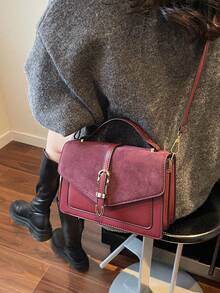 Faux Leather & Suede Material Combination Versatile Handbag & Shoulder Bag - Multicolor - View 3