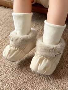 1双米色可爱时尚幼儿防滑圆点橡胶底袜子，花朵、笑脸图案，婴儿配饰，男女宝宝秋冬袜，柔软透气，适合宝宝穿着，秋冬季节穿着舒适。 - 彩色 - 查看 9