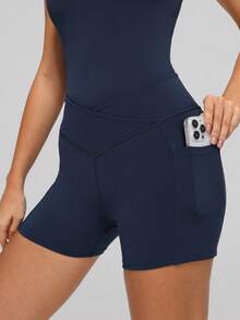 MASKERT Salopă de yoga pentru femei cu design încrucișat la spate și talie, croială slim fit, potrivită pentru yoga și fitness