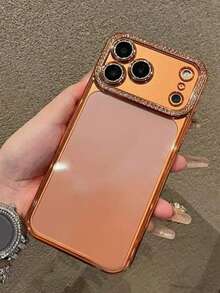 奢华电镀水钻透明手机壳，兼容 17 Pro Max、17 Pro、16、15、14、13、12 Pro Max、14、15、16 Plus、11、17、13，闪亮亮片镜头保护套 - 橘色 - 查看 5