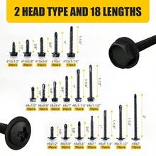 AWYY420Pcs Self Tapping Screws For Metal 410 Stainless Steel Self Drilling Screws #8#10 Modified Truss Head And Hex Washer Head Galvanized Black Sheet Metal Screws Assortment Kit For Fixing - 黑色自攻螺絲套裝 - 查看 3