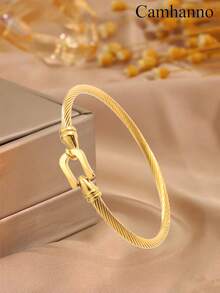 Camhanno 5/1pc Fashionable High-End Stainless Steel Bracelet Daily Commute Stylish Style Diverse Lines Highlight Outfit Taste - Silver - View 8
