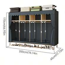 A Large-Capacity Dustproof Simple Wardrobe With 6 Storage Spaces, Suitable For Families, Bedrooms, Rental Houses, International Students, And Various Storage Scenarios. - 灰色 - 查看 3