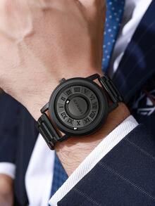 1pc Classic Fashion Roman Numeral Dial Quartz Wrist Watch, Stylish Business Gift For Men (Watch Only, No Box) - Black - View 3