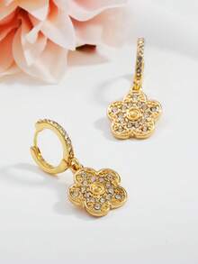 1 Pair Luxury Fashion Elegant Rhinestone Inlaid 5-Petal Flower Stud Earrings For Women - Multicolor 1 - View 4
