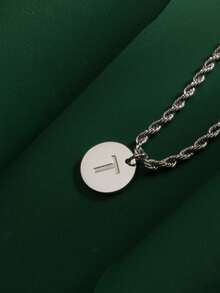 1pc Fashionable Hiphop Stainless Steel Round Disc 26 Letters A-Z Pendant With Stainless Steel Twisted Chain Necklace, Suitable For Men's Daily Wear - Steel-colored Round Letter Necklace - View 22