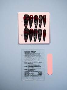 10pcs Set, Press-On Nail Stickers, Gothic Witch Handmade Nail Art, Dark, Sweet, Cool, Mysterious Lolita Style With Embossed Metal Inlay, Suitable For Halloween, Christmas, Parties, Dates And Other Occasions. This Nail Kit Includes 1 Bottle Of Jelly Gel, 1 Mini Nail File, And A Set Of Handcrafted Press-On Nail Stickers. Nails - Multicolor - View 9