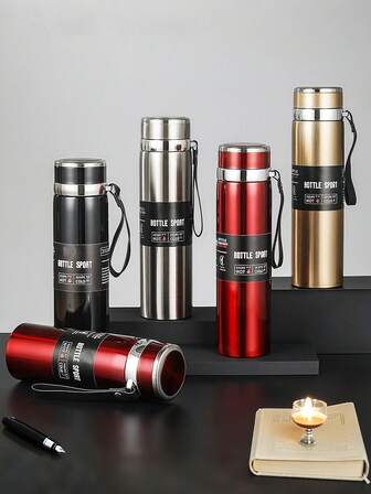 (1000 ml/800 ml) Grandes tasses à eau, tasses, bouteilles d'eau, sangles d'épaule portables pour l'extérieur, passoires à thé. Tasses de voyage de voiture de haute qualité, fabriquées en acier inoxydable de haute qualité, peuvent assurer une conservation du froid et du chaud à long terme. Elles peuvent également être utilisées comme tasses à café d'extérieur pour accompagner le thé, le jus, le lait, de bons cadeaux de fête, de Noël et d'Halloween