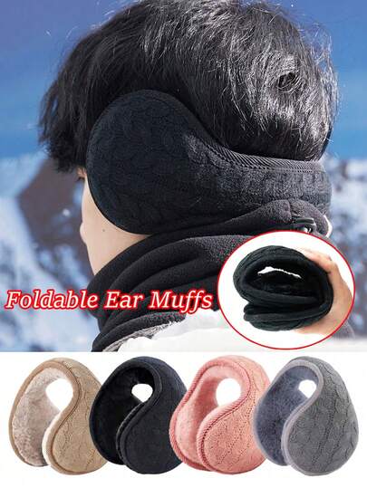 1pc Winter Ear Warmers, Knitted Twisted Eight Shaped Foldable Back Worn Ear Cushions, Cold Protection Ear Covers For Autumn And Winter Warmth, Fashionable Ear Tips Earmuffs For Men's And Women's, Windproof And Velvet Anti Cold Ear Covering