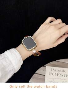 1PC Retro Leopard Print Heart Pearl AppleWatch Band, Fits 38/40/41/42/44/45/46/49mm, Compatible With Series Ultra/SE/10/9/8/7/6/5/4/3/2/1, Acrylic Fashion Luxury Wristband Accessory,Suitable As A Gift For Friends, (Only Selling Watch Bands, No Watches) - Gold - View 2