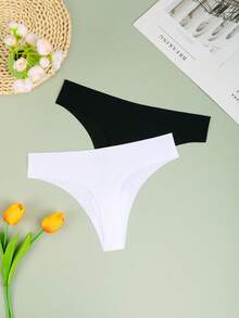 MLeyhoice 2条装女士无缝纯色功能性内裤，黑/白/米色防滑内裤，高性能丁字裤，瑜伽隐形内裤，舒适内裤，瑜伽文胸