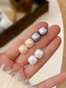 3 Pairs Retro Minimalist Elegant Geometric Square Faux Pearl Stud Earrings, Unique High-End Cute Elegant Earrings Set, Suitable For Women's Daily And Holiday Wear - Multicolor - View 4