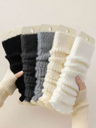 1/2/4 Pairs Women Fluffy Warm Thickened Leg Warmers, Versatile Autumn/Winter, Fashion Minimalist Leg Warmers, Knee High Leg Warmers