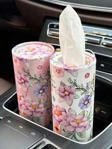 Caja de pañuelos para coche, soporte de pañuelos de viaje, forma redonda de gran capacidad, caja redonda para servilletas, portavasos con estampado floral, pañuelos faciales de viaje. El empaque moderno y de moda hace que el soporte de pañuelos parezca talla grande un artículo decorativo que una caja rectangular voluminosa. Diseñado especialmente para automóviles, sin necesidad de comprar un soporte adicional para el portapañuelos. - Multicolor - Ver 1