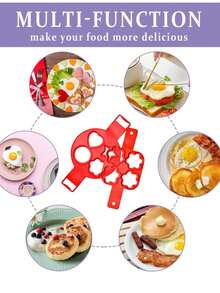 1pc The Silicone Mold For The Frying Pan And Pancake Maker Can Be Used To Make Fried Eggs, Pancakes, Chocolates, As Well As Molds In Heart-Shaped, Square, Plum Blossom, Circular And Other Shapes. It Is Heat-Resistant, Easy To Clean, Has A Long Lifespan, And Is - Multicolor - View 3
