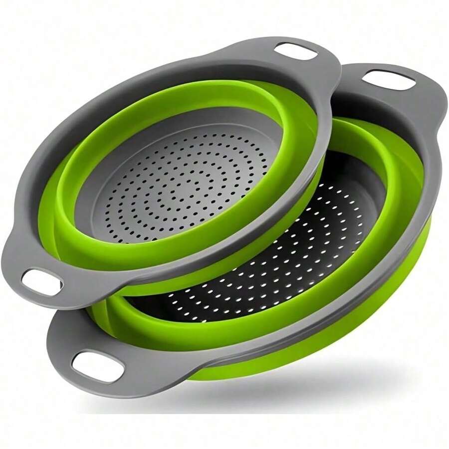 Collapsible Colander Set Of 2 Silicone Kitchen Strainer Set, Perfect For Draining Pasta, Vegetable And Fruit For Kitchen And Travel Use (Green) - Green - View 1