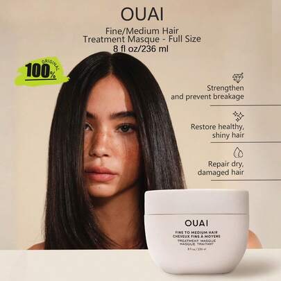 OUAI 236毫升/8液盎司 轻盈不油腻发膜，适用于细软/中等发质 - 沙龙级滋养护理，令秀发柔软、丝滑、强韧、蓬松