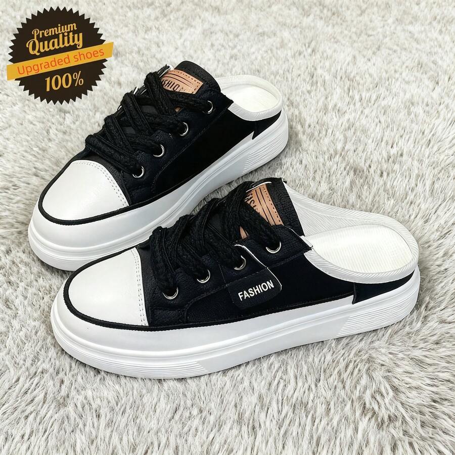 A Lazy Person's Delight! These Platform Half-Slippers In White, Brown, And Black Are A Hit. The Thick Sole Hides Your Figure, Instantly Transforming You Into A Taller, Slimmer Figure. The Slip-On Design Is Incredibly Convenient, Offering Both Comfort And A Stylish Look. Perfect For Summer Outings Or Casual Lounging, These Shoes Are Sure To Turn Heads! - 升級款黑色 - 查看 1