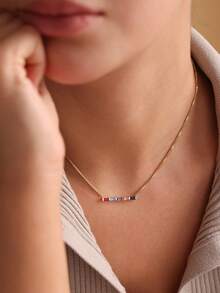 A Customizable Birthstone Necklace With 12 Color Options, Making It The Perfect Gift For Birthdays And Holidays. Suitable For Any Occasion, Such As Daily Wear, Festivals, Banquets, And Parties. The Unique, Personalized, And Fashionable Design Is An Ideal Gift For Christmas, Thanksgiving, And Valentine's Day For Friends, Loved Ones, And Family. - Multicolor - View 5