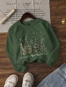 Áo nỉ cổ tròn in chữ hình cây thông Noel mùa thu dành cho nữ, áo rộng rãi, đa chức năng, phong cách lễ hội, thích hợp mặc hàng ngày, quần áo mùa thu dành cho nữ, quần áo Giáng sinh, thời trang thu đông. - Xanh nhạt - Xem 2