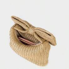 Women's Handbags 2025 Fall/Winter New Arrival Bow-Tie Straw Tote Bag Small Clutch Handbag Women's Handbag - 黑色 - 查看 2