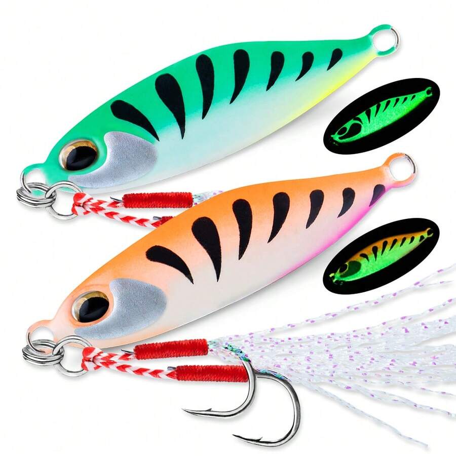 5Pcs Jig Bait 7G/10G/15G/20G Sinking Lure 3D Eyes Metal Casting Lure Luminous Jigging Lure With Double Hooks For Bass Trout - Multicolor - View 1