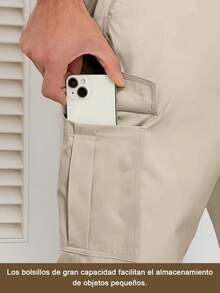 1 pieza Overol para hombre, pantalones casuales multibolsillos, pantalones rectos, holgados, perfectos para primavera y otoño, ropa de playa de verano, viajes, deportes, actividades al aire libre, versátiles y a la moda(Las tallas son pequeñas, recomendamos pedir una talla más) - Caqui - Ver 5
