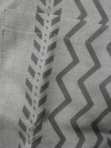 Vintage Bohemian Geometric Texture Printed Plus Size Button-Pocket Short Sleeve Shirt For Men - Grey - View 6