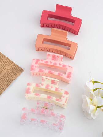 10 peças/8 peças/5 peças/4 peças/1 peça Grampos de Cabelo Coloridos com Formato de Coração de Tamanho Médio, Adequados para Cabelos Grossos e Finos, Grampos de Garra Quadrados, Acessórios de Cabelo para Mulheres e Meninas