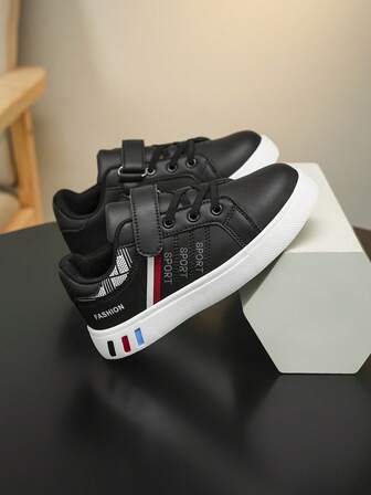 1 Pair PU Material Flat Comfortable Children's Sports Shoes, Street Fashion Style, Lightweight Versatile Unisex Casual Sneakers