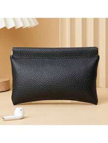 2025秋冬畅销促销荔枝纹自动闭合数据线耳机收纳袋，迷你便携数码包，带按扣