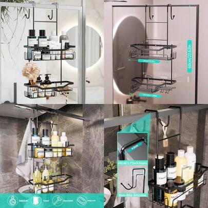 New Over The Door Hanging Shower Caddy Organizer Shampoo And Soap Racks For Bathroom And Kitchen 2- Tier Shelf Organizer Rustproof Storage Rack Reliable Hooks Matte Black Sturdy