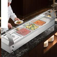 Commercial Food Warmer, 1500W Electric Stainless Steel Steam Food Warmer With Glass Cover, Countertop Buffet Bain Marie With Five 1/2 Size Food Pans, For Catering, Restaurant, Party & Buffets - 5* 1/2-inch basins, 10cm high - 查看 1