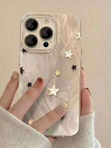 Nuevo Estilo Premium de Velo de Plumas Estrellas Doradas y Negras Dulce Adecuado para Funda Protectora de Teléfono Móvil 11 12 13 14 15 16 17 X XS Pro Max Plus compatible con Samsung - Plateado - Ver 2